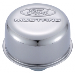 1965-73 BREATHER CAP, "MUSTANG"- POLISHED, PUSH IN STYLE